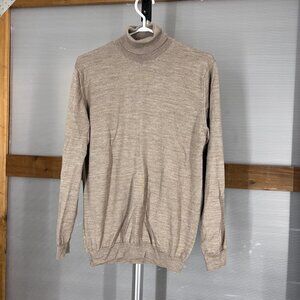 Zara Wool Blend Heathered Brown Lightweight Turtleneck Sweater Sz L